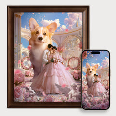 Custom Pet & Owner Fantasy Portrait – Fairy Tale Castle Edition | Giant Guardian Pet Art | Personalized Memory Merge | HD Digital Illustration