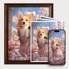 Custom Pet & Owner Fantasy Portrait – Fairy Tale Castle Edition | Giant Guardian Pet Art | Personalized Memory Merge | HD Digital Illustration